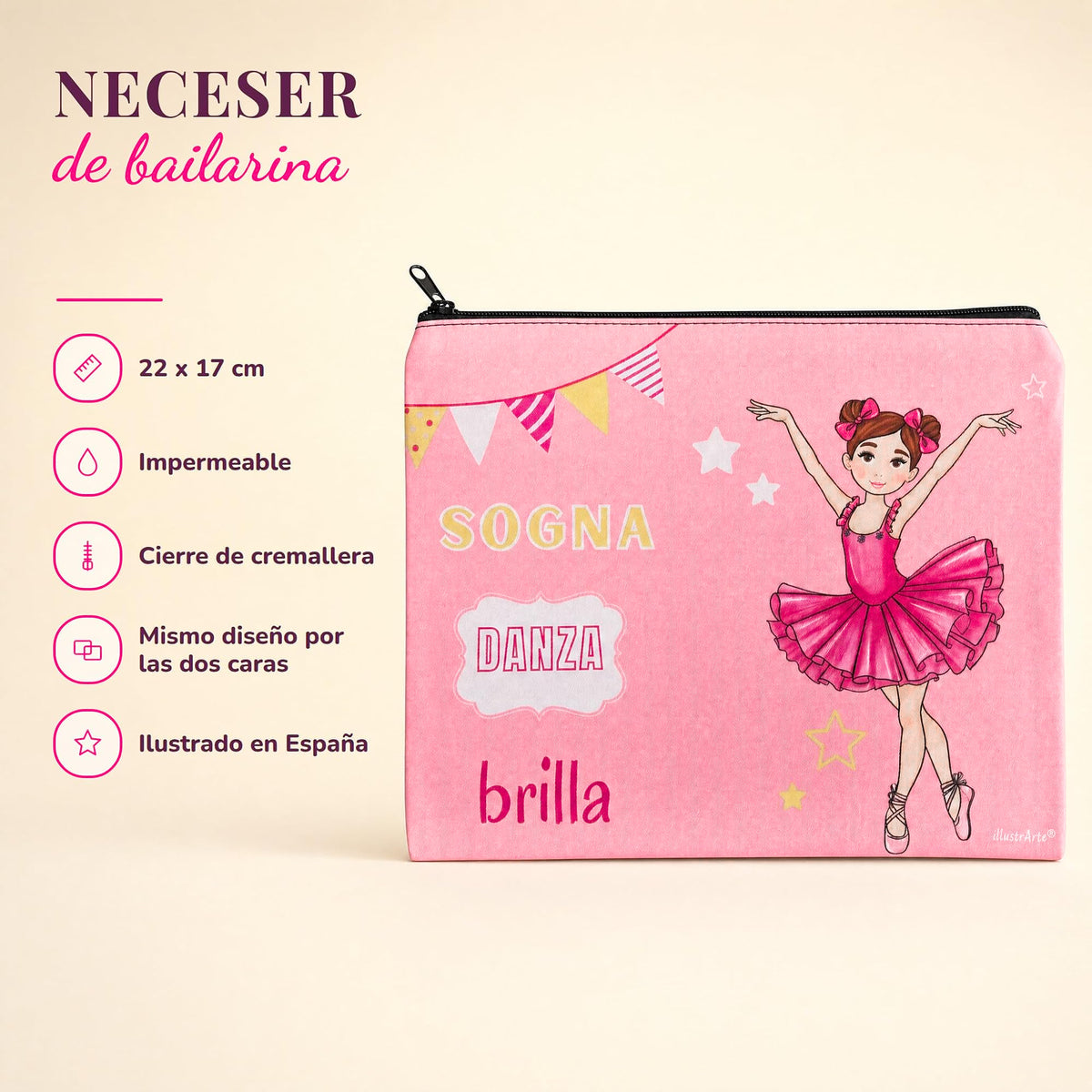 Neceser Granada illustrArte 22 x 17 cm – diseño Marina (Sogna, Danza, Brilla) – vista 2