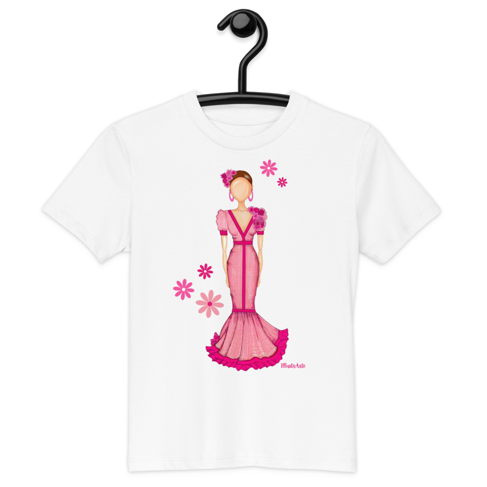 Camiseta Flamenca de Niñas De Algodón 100% Orgánico - Modelo Isabel, perfecta para actividades escolares y celebraciones.