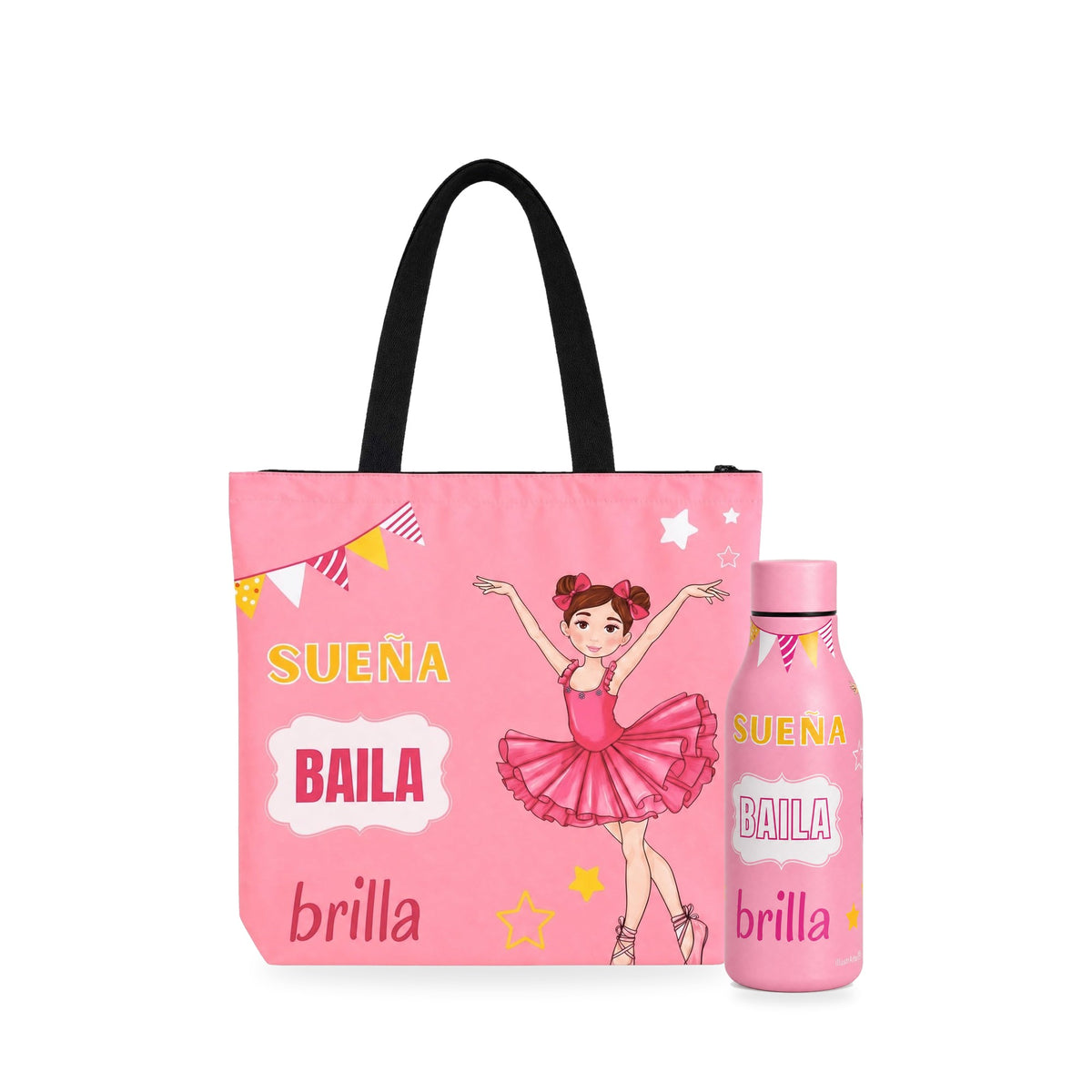 Pack Botella Térmica Bailarina + Bolsa de Ballet – diseño Marina (Sueña, Baila, Brilla)