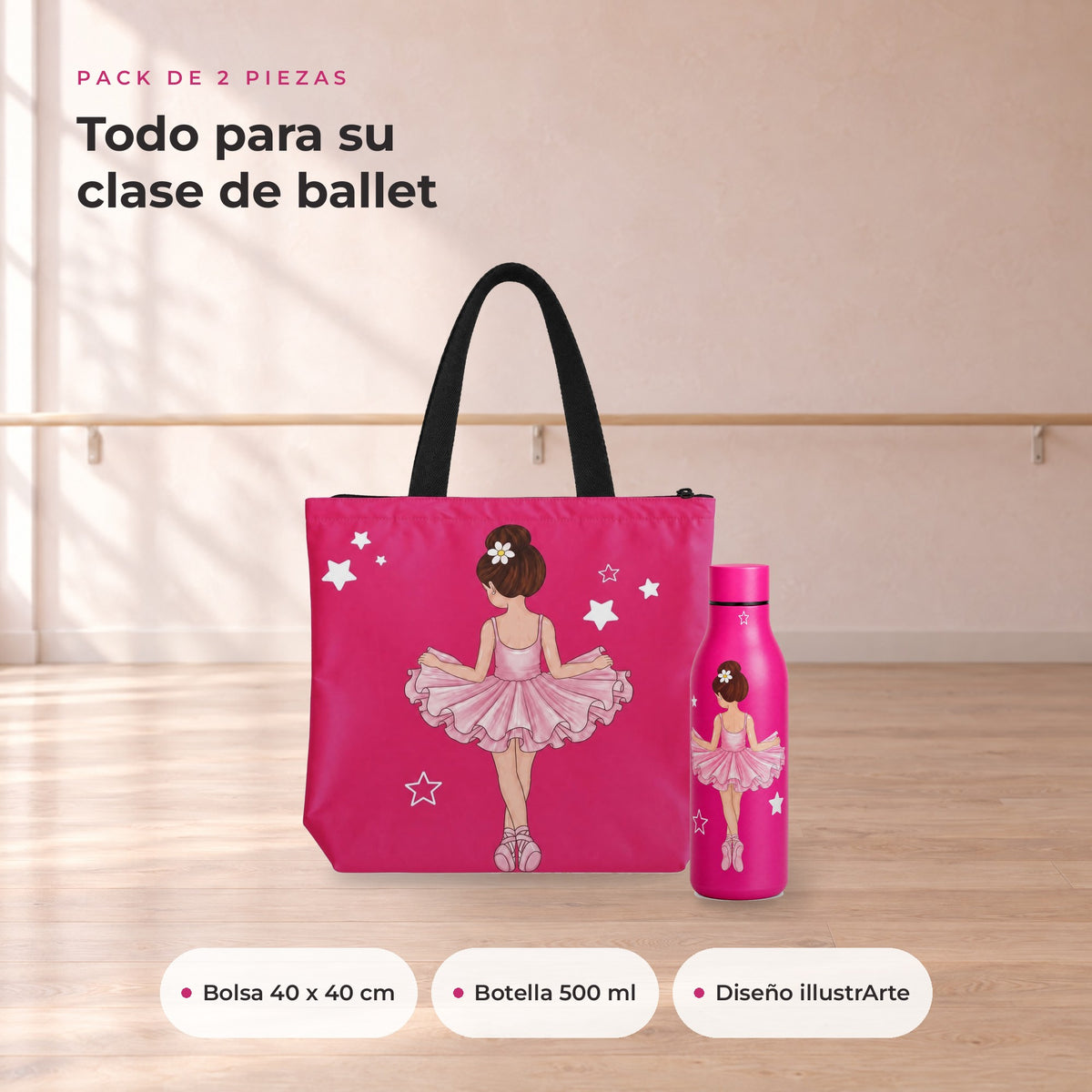 Pack Botella Térmica Bailarina + Bolsa de Ballet – diseño Tina – qué incluye