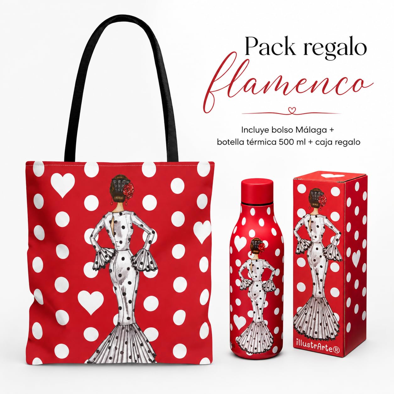 Pack botella + bolso Málaga María Blanco fondo rojo – vista 8
