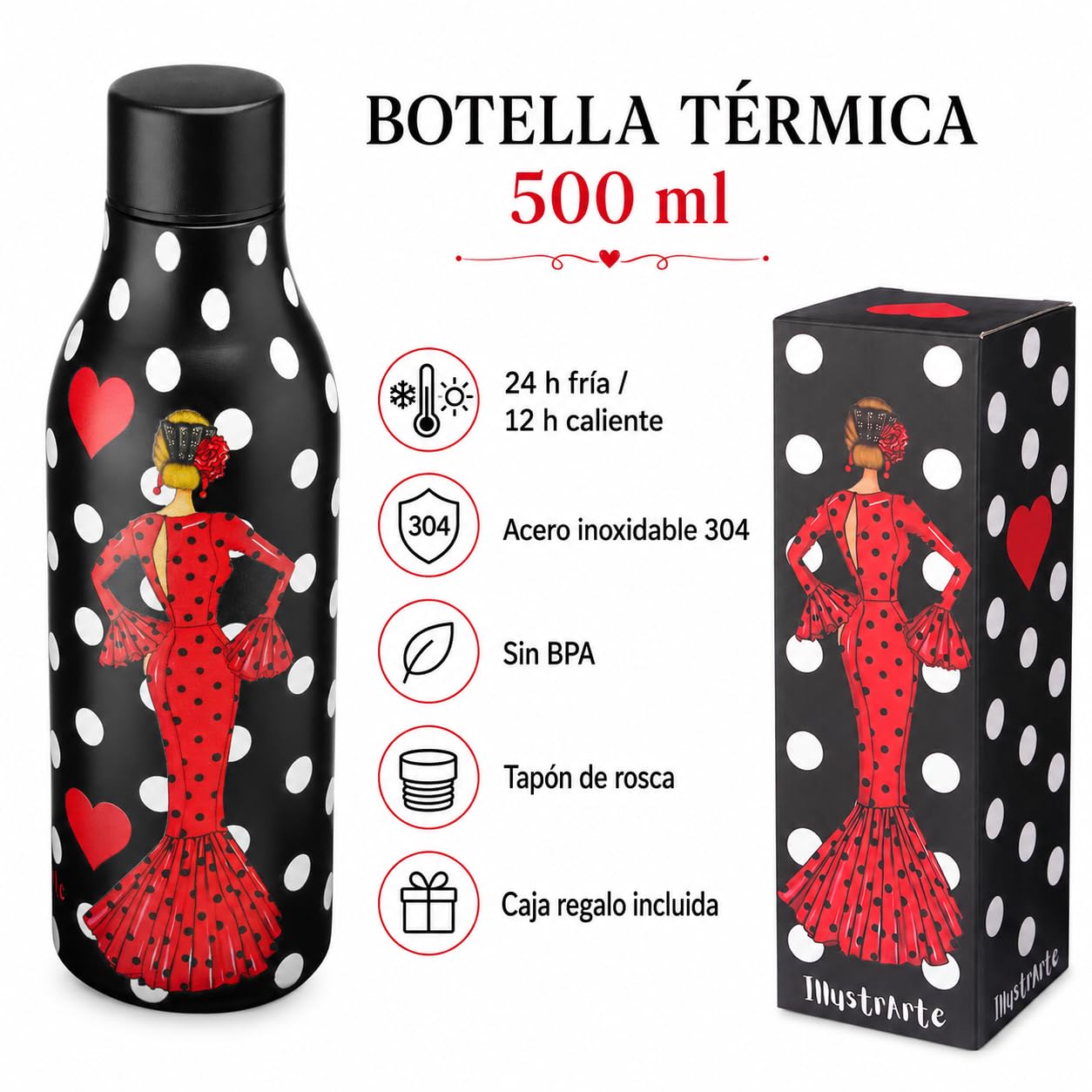 Pack botella + bolso Málaga María Rojo fondo negro – vista 4