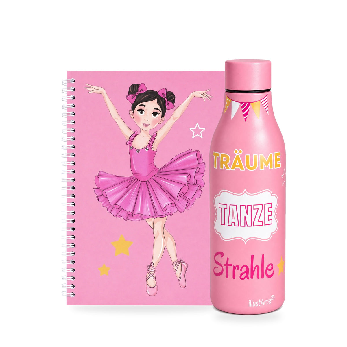 Pack Botella Térmica Bailarina + Libreta – diseño Marina (Träume, Tanze, Strahle)