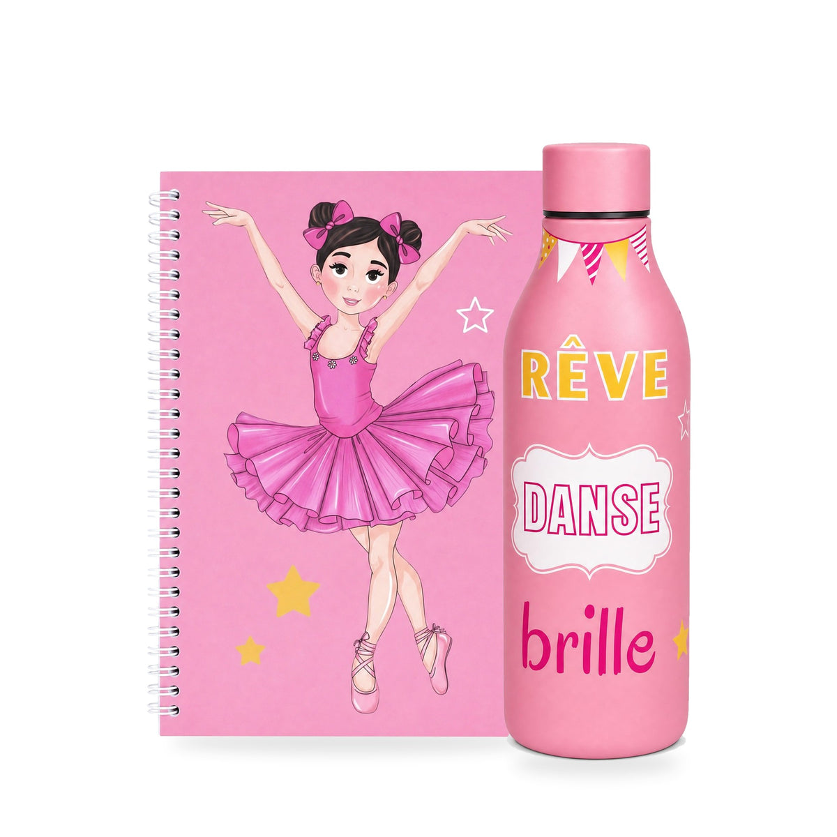 Pack Botella Térmica Bailarina + Libreta – diseño Marina (Rêve, Danse, Brille)