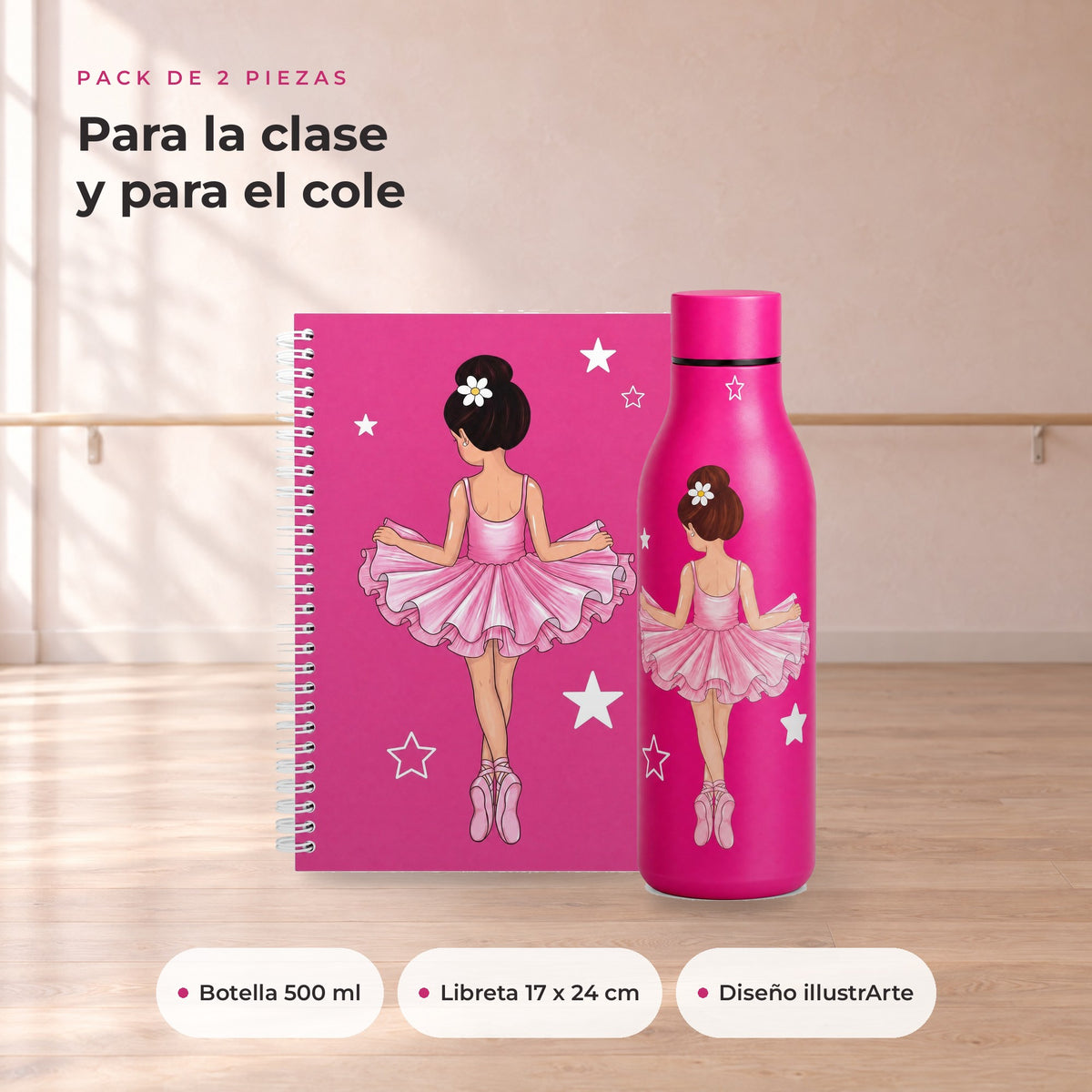 Pack Botella Térmica Bailarina + Libreta – diseño Tina – qué incluye