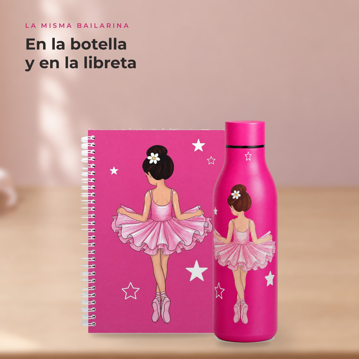 Pack Botella Térmica Bailarina + Libreta – diseño Tina – detalle