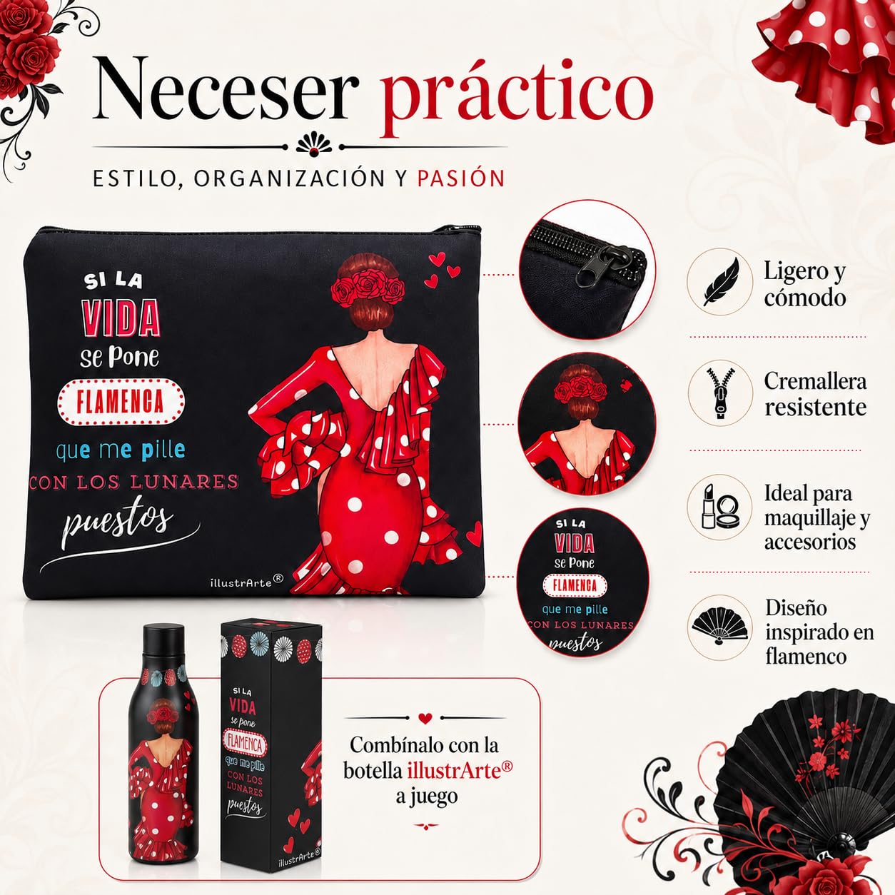 Pack botella + neceser Granada Macarena con frase – vista 3
