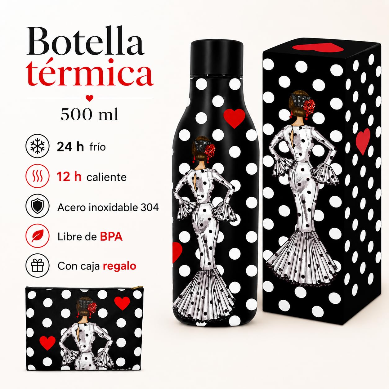 Pack botella + neceser Granada María Blanco fondo negro – vista 4