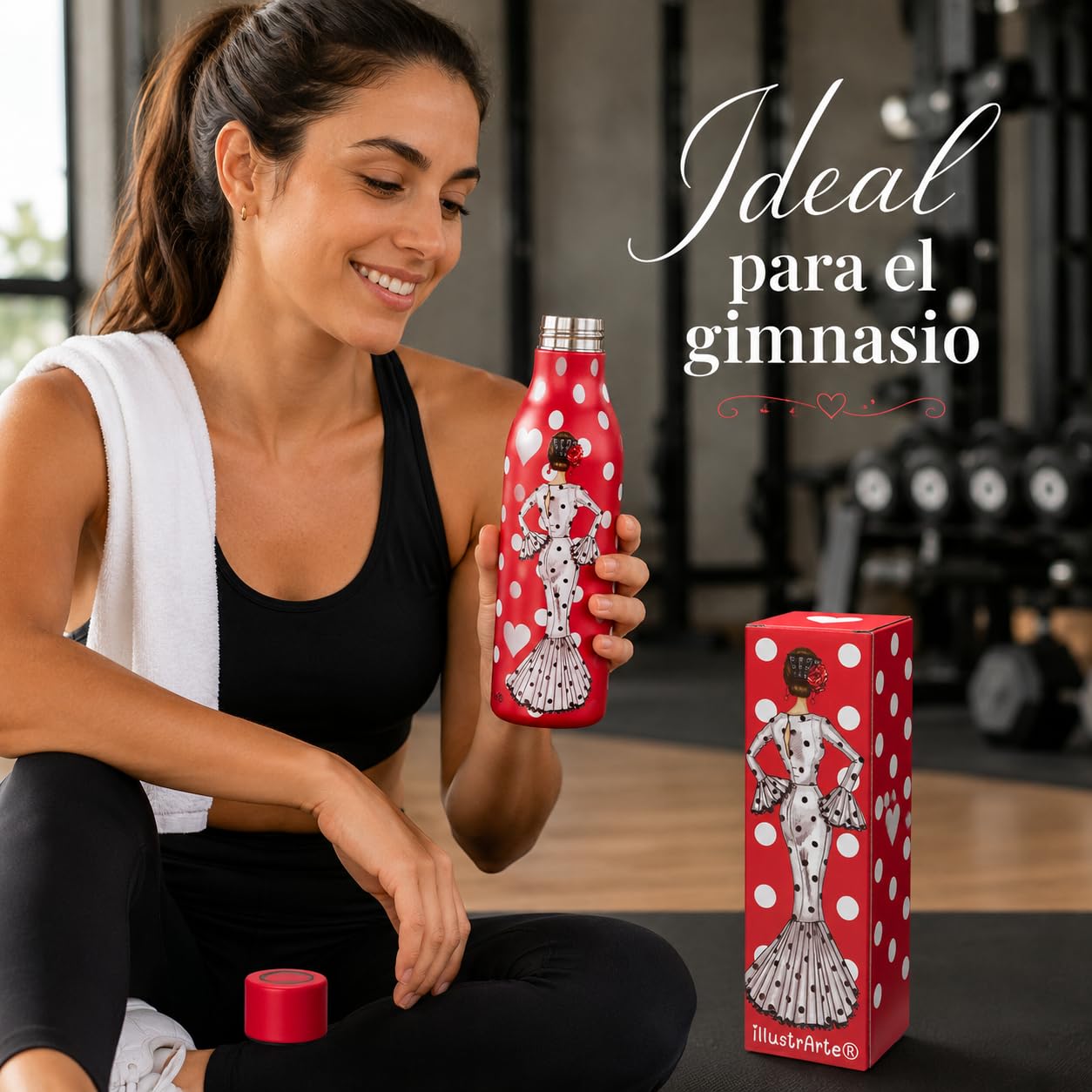 Pack botella + neceser Granada María Blanco fondo rojo – vista 7