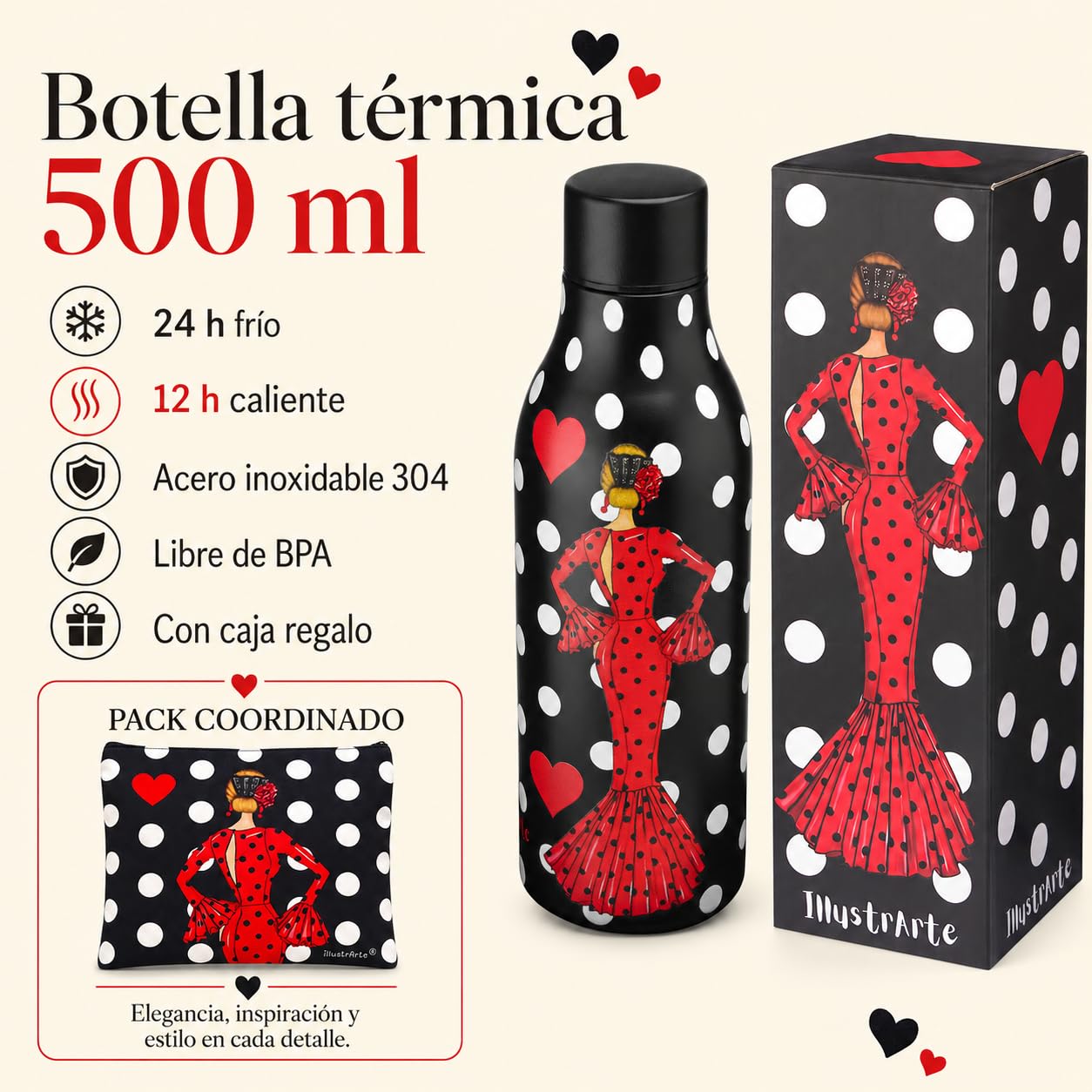 Pack botella + neceser Granada María Rojo Lunares – vista 4