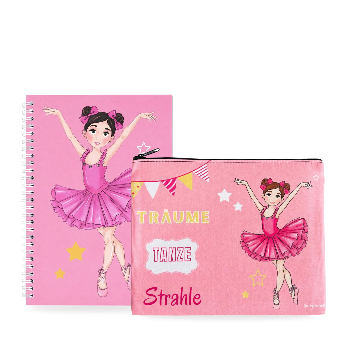 Pack Neceser Granada + Libreta Bailarina – diseño Marina (Träume, Tanze, Strahle)