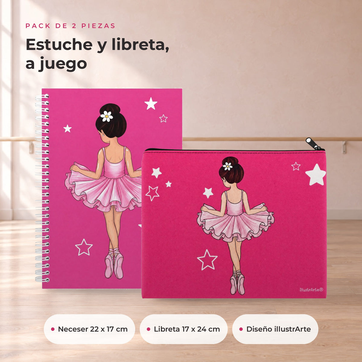 Pack Neceser Granada + Libreta Bailarina – diseño Tina – qué incluye