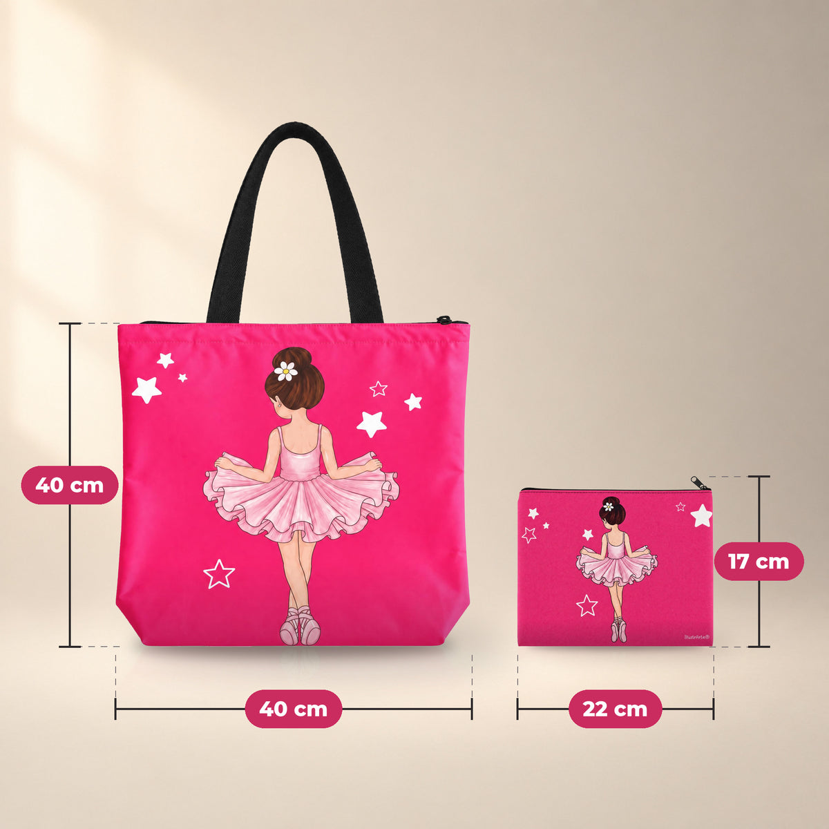 Medidas Tina: bolsa de ballet 40 x 40 cm y neceser Granada 22 x 17 cm
