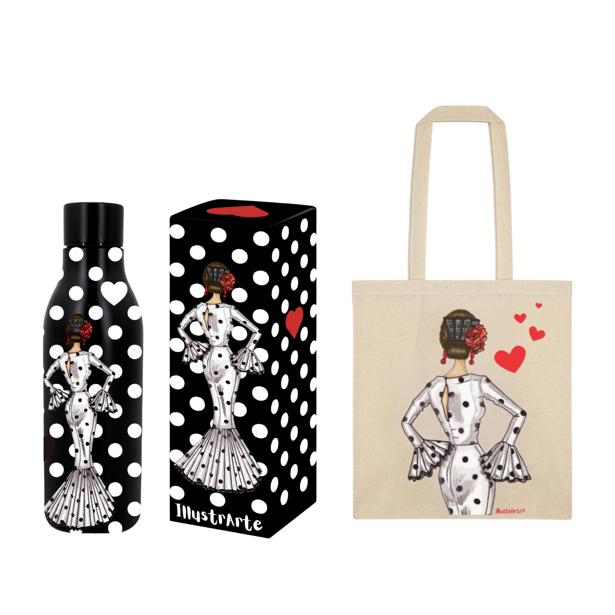 Pack Botella Térmica + Bolsa Tote Cádiz Flamenca | Diseño illustrArte
