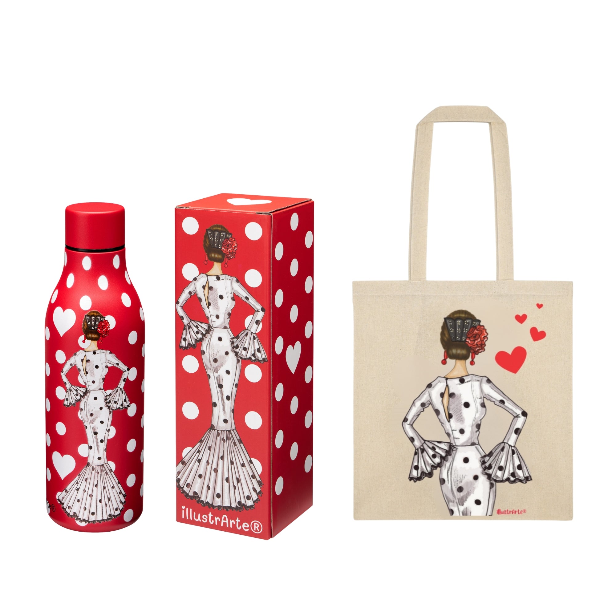 Pack Botella Térmica + Bolsa Tote Cádiz Flamenca | Diseño illustrArte