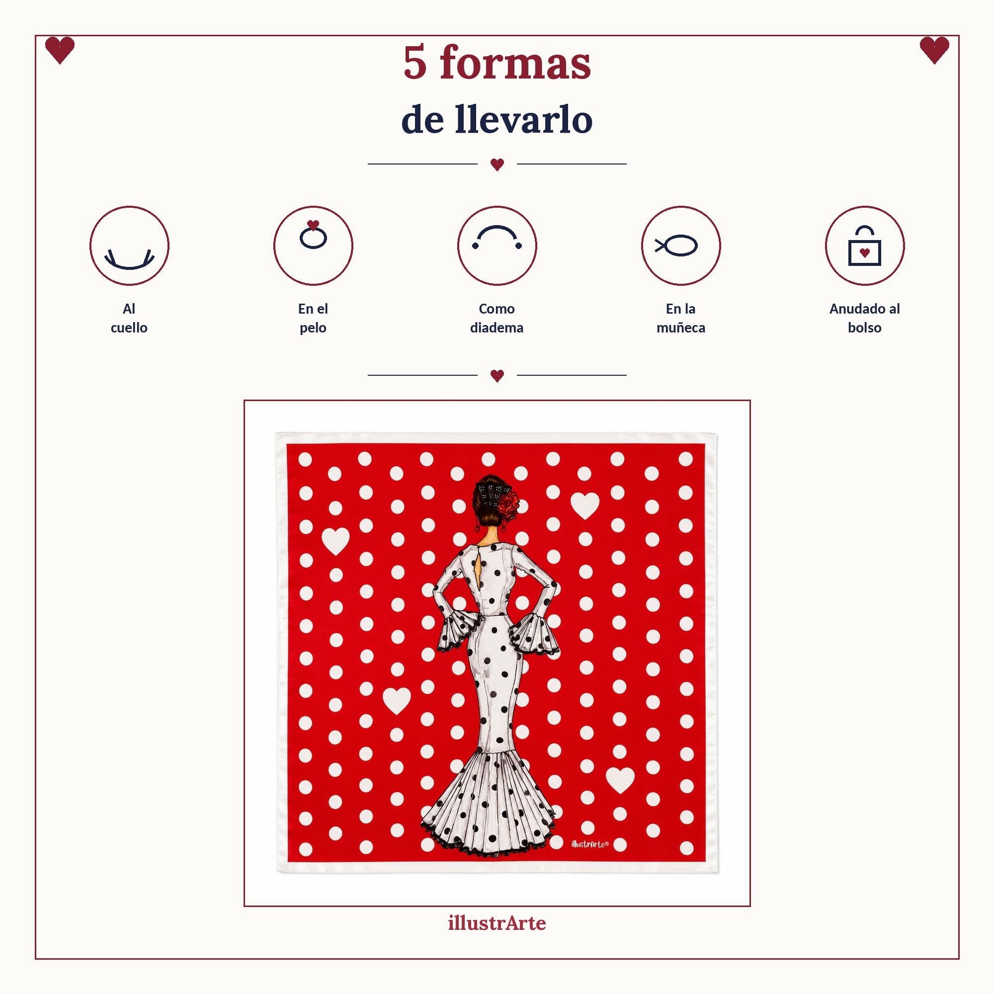 Pañuelo de seda illustrArte – María Blanco, fondo rojo – vista 7
