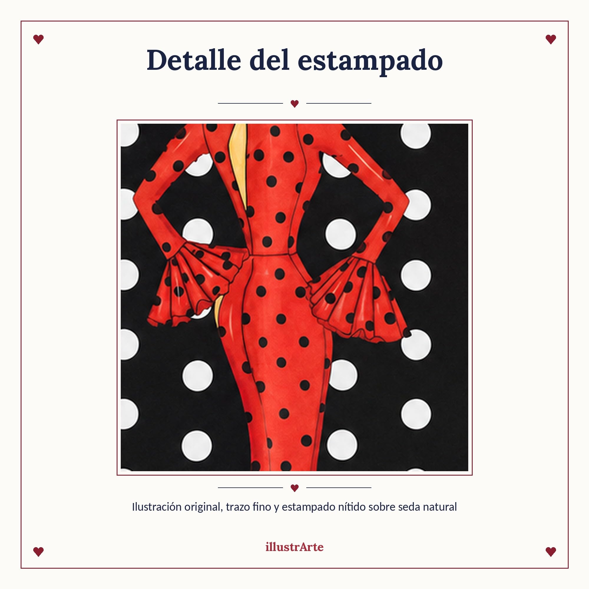 Pañuelo de seda illustrArte – María Rojo, fondo negro – vista 5