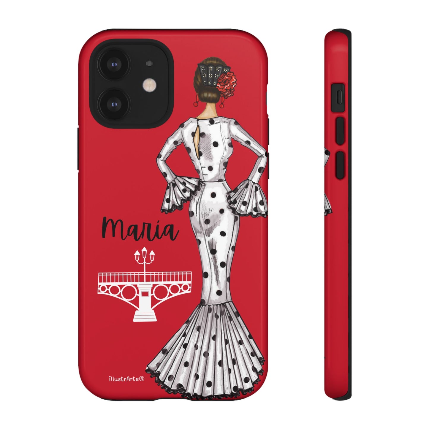 Funda de teléfono personalizada con diseño de la flamenca María, ideal para mostrar tu estilo en iPhone, Samsung y Google Pixel.