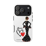 Personalised phone case flamenco dancer María, black dress for iPhone 17 Pro, gloss finish – illustrArte