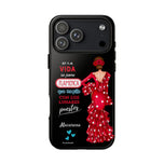 Personalised phone case flamenco dancer Macarena, with quote for iPhone 17 Pro Max, gloss finish – illustrArte