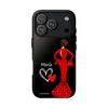 Funda de teléfono personalizable María rojo pelo oscuro fondo negro – para iPhone, Samsung, Pixel