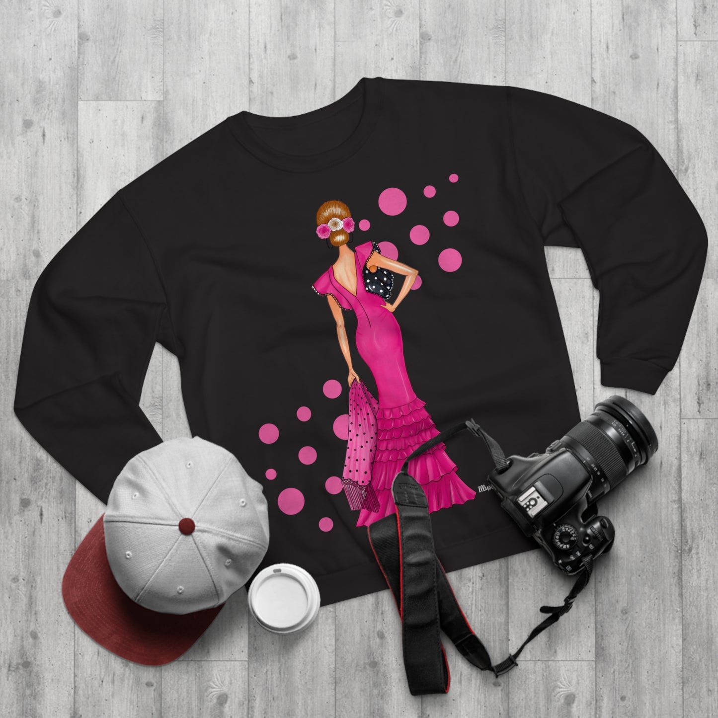 Sudadera Personalizable - Flamenca Manuela rosa, negro con corazones