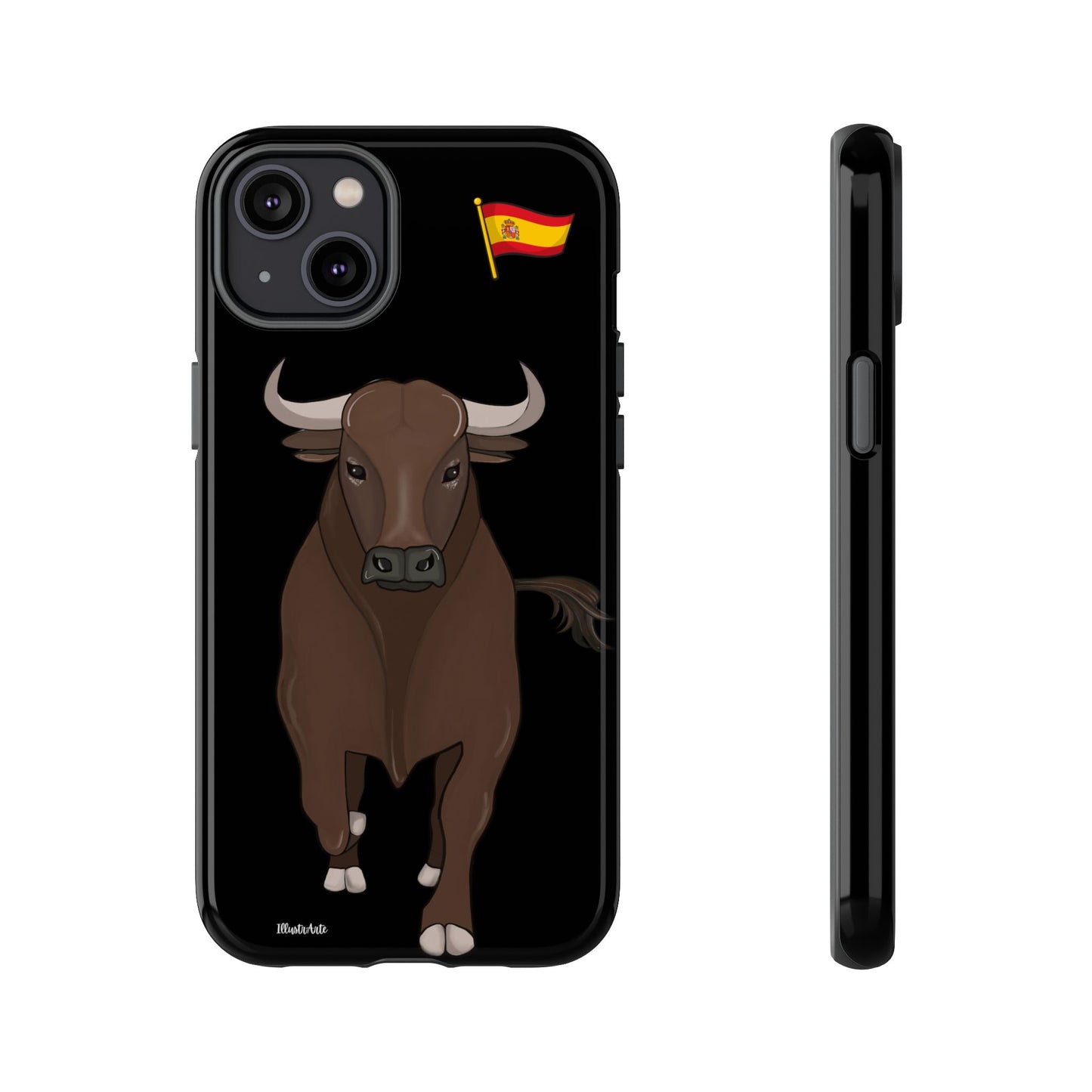 una funda de teléfono con un toro en ella