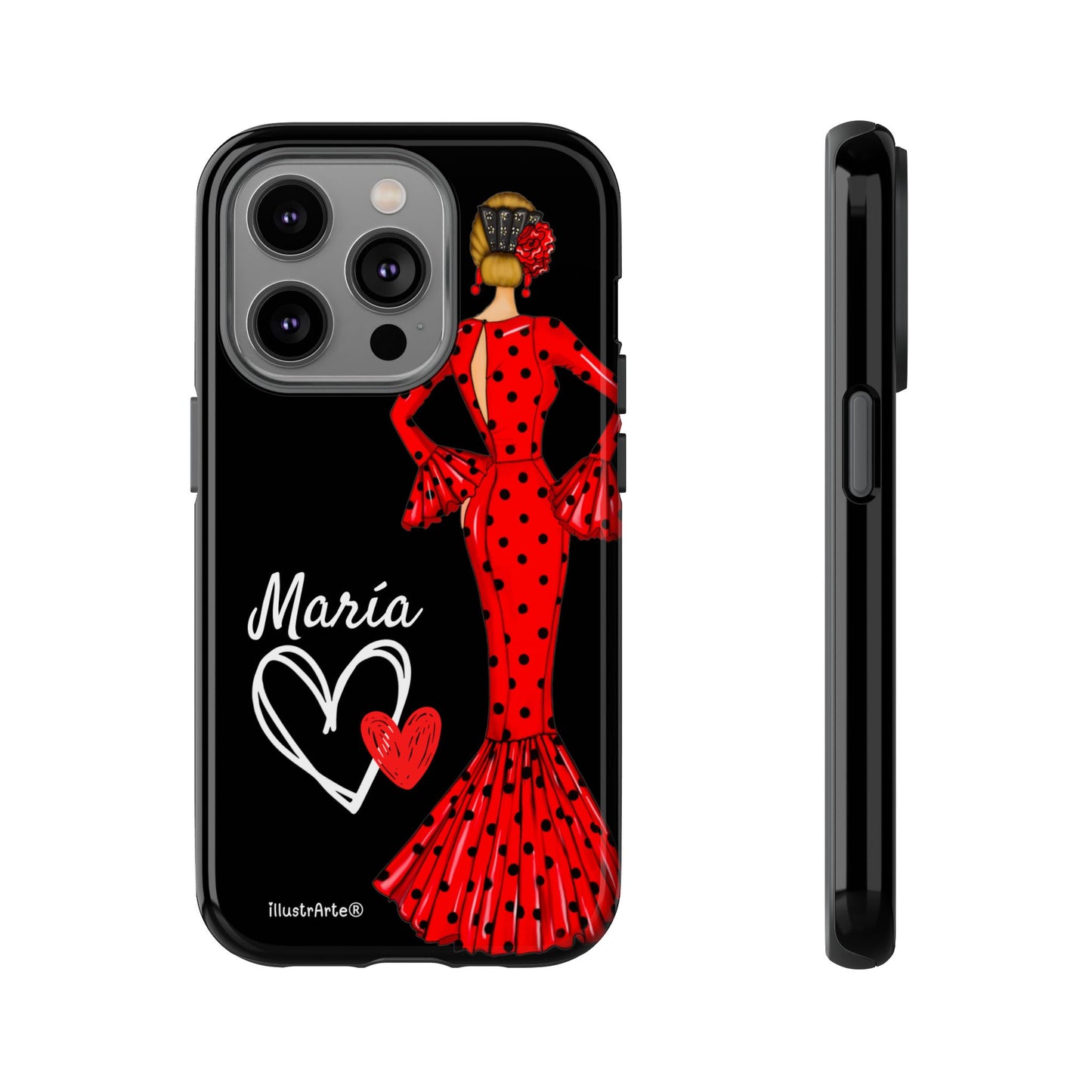 Personalized Maria phone case, red on black background – for iPhone, Samsung, Pixel