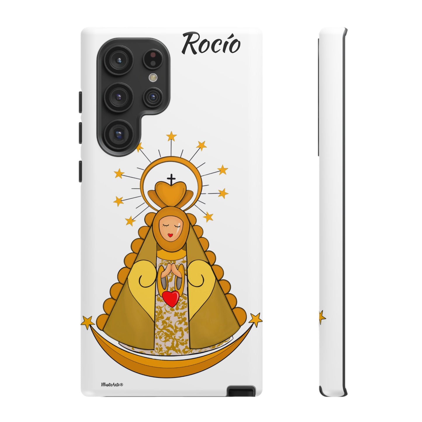 una funda de teléfono con una foto de la virgen maría