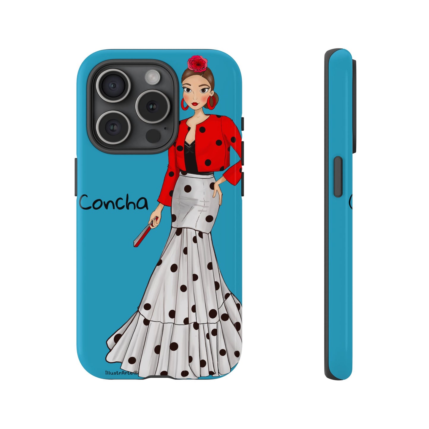 Funda de teléfono personalizable, Modelo Conchita fondo azul, que combina estilo y protección.