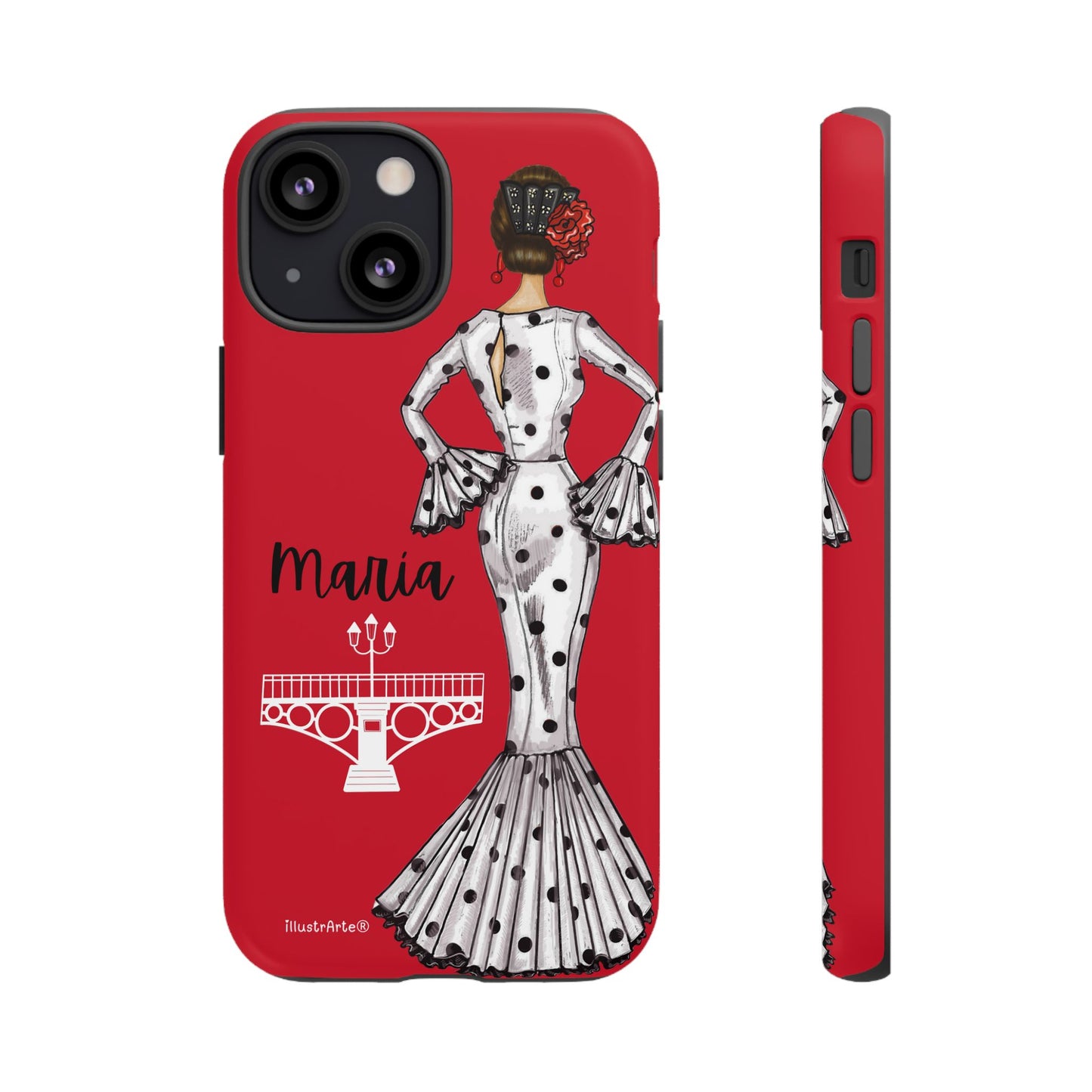 Funda de teléfono personalizable con nombre, diseño flamenco de María, ideal para iPhone, Google Pixel y Samsung Galaxy.