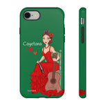 Personalised phone case flamenco dancer Cayetana, green background for iPhone 8, gloss finish – illustrArte