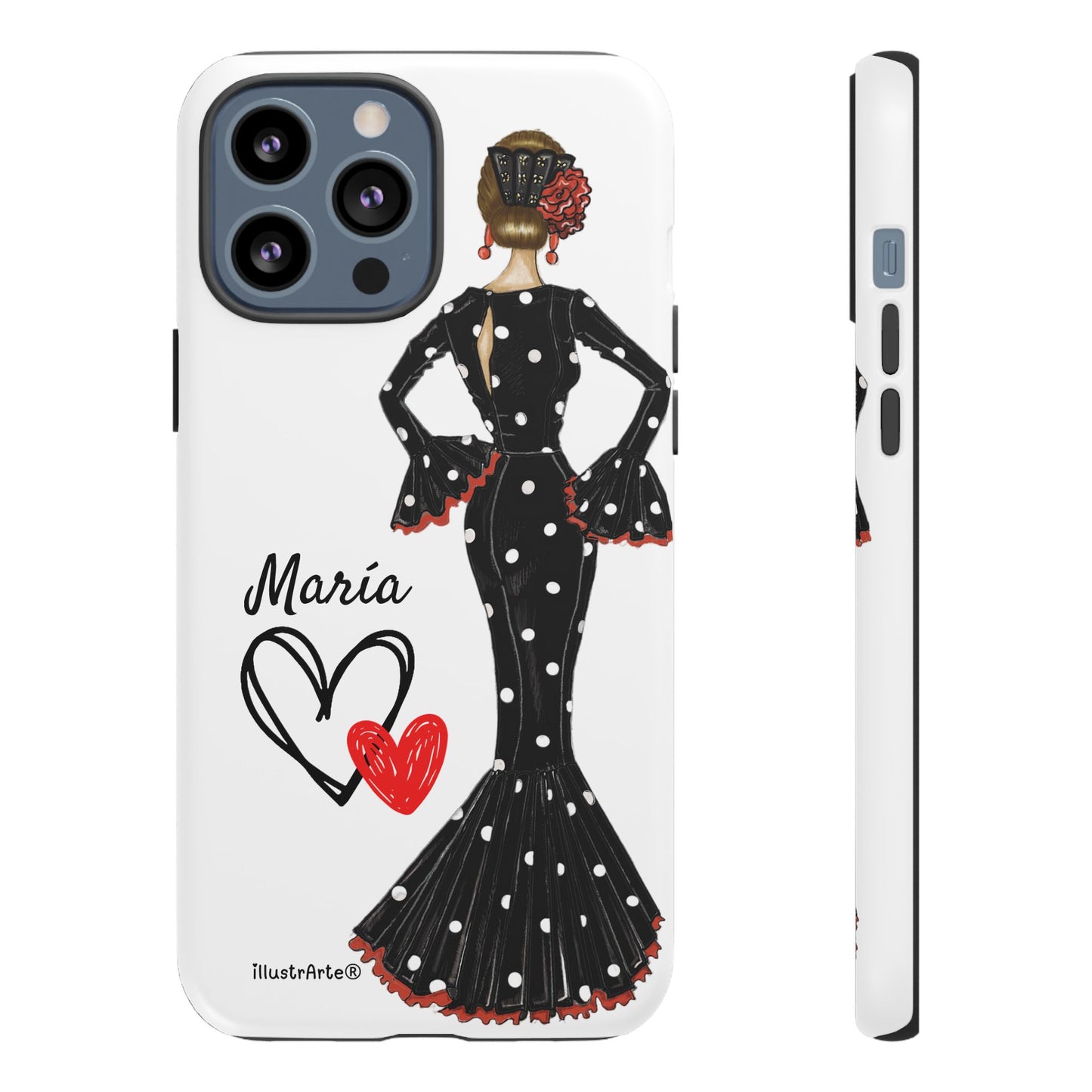 Personalized phone case Maria in black dress – for iPhone, Samsung, Pixel