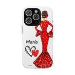 Personalised phone case flamenco dancer María, red dress for iPhone 16 Pro, gloss finish – illustrArte