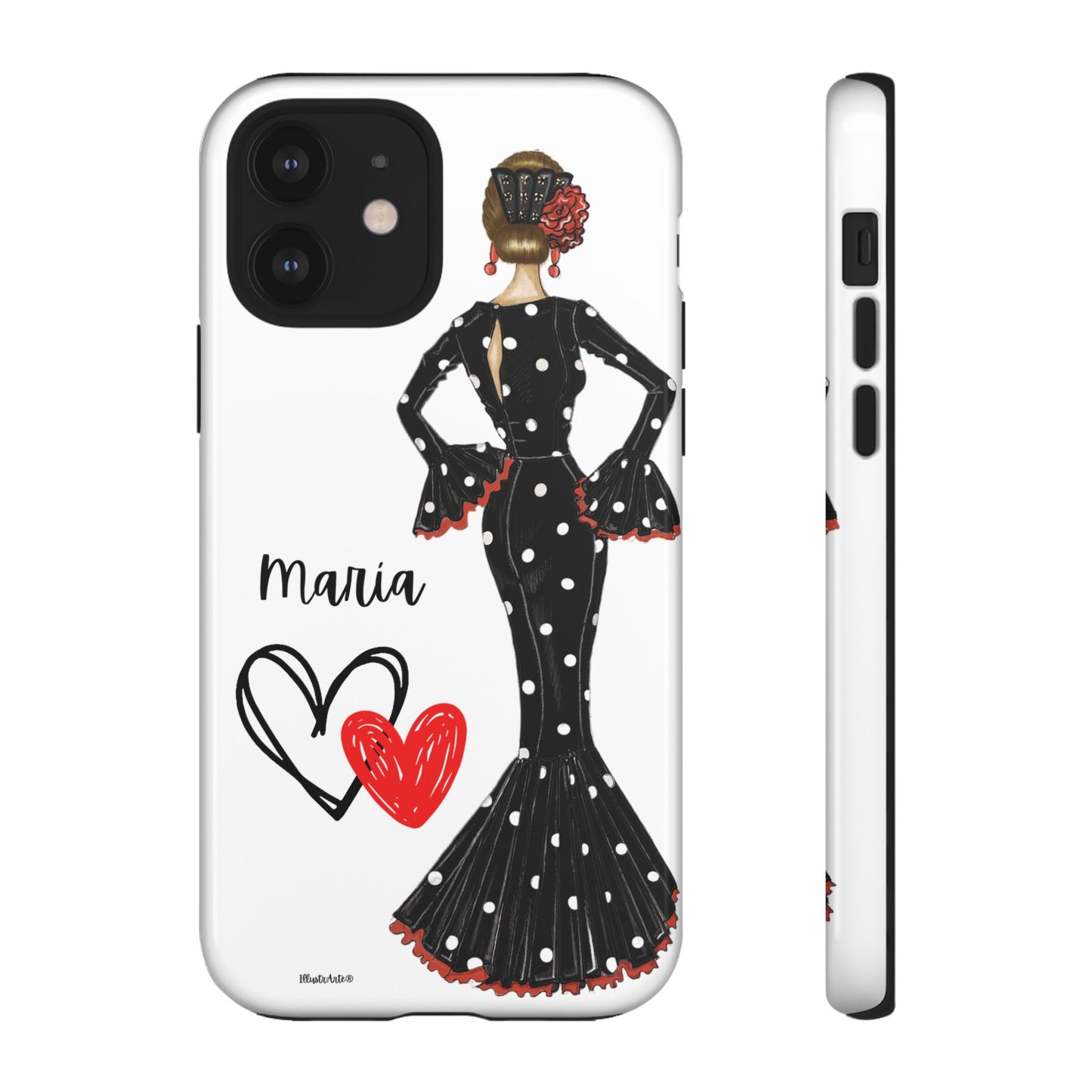 una funda para teléfono con una mujer en un vestido