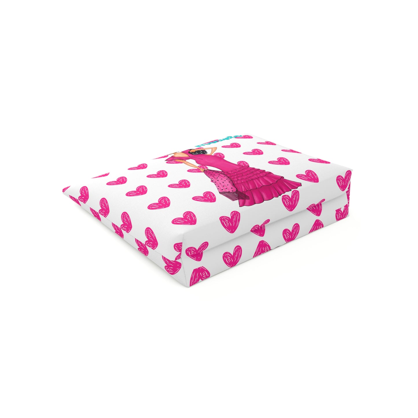 a pink and white box with hearts on it