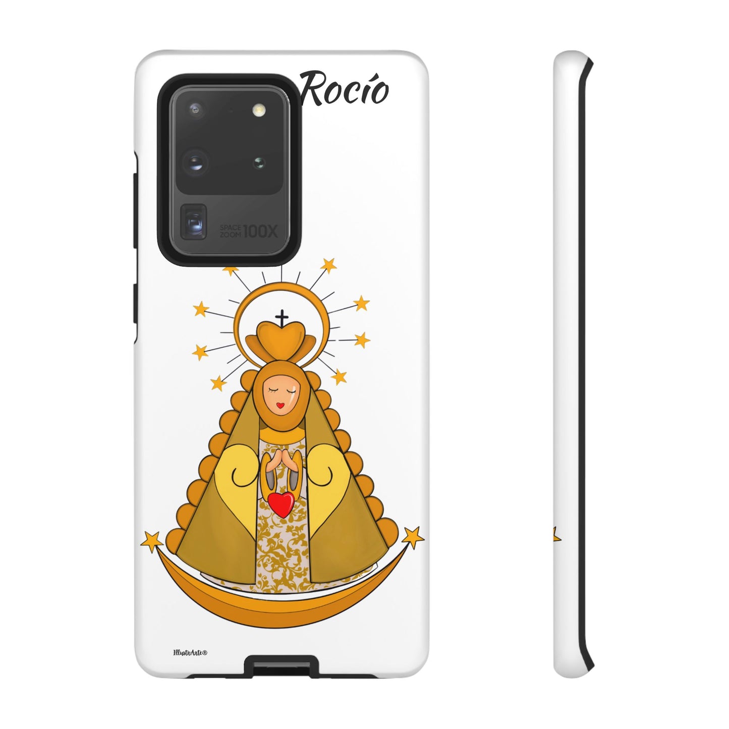 una funda de teléfono con una foto de la virgen maría