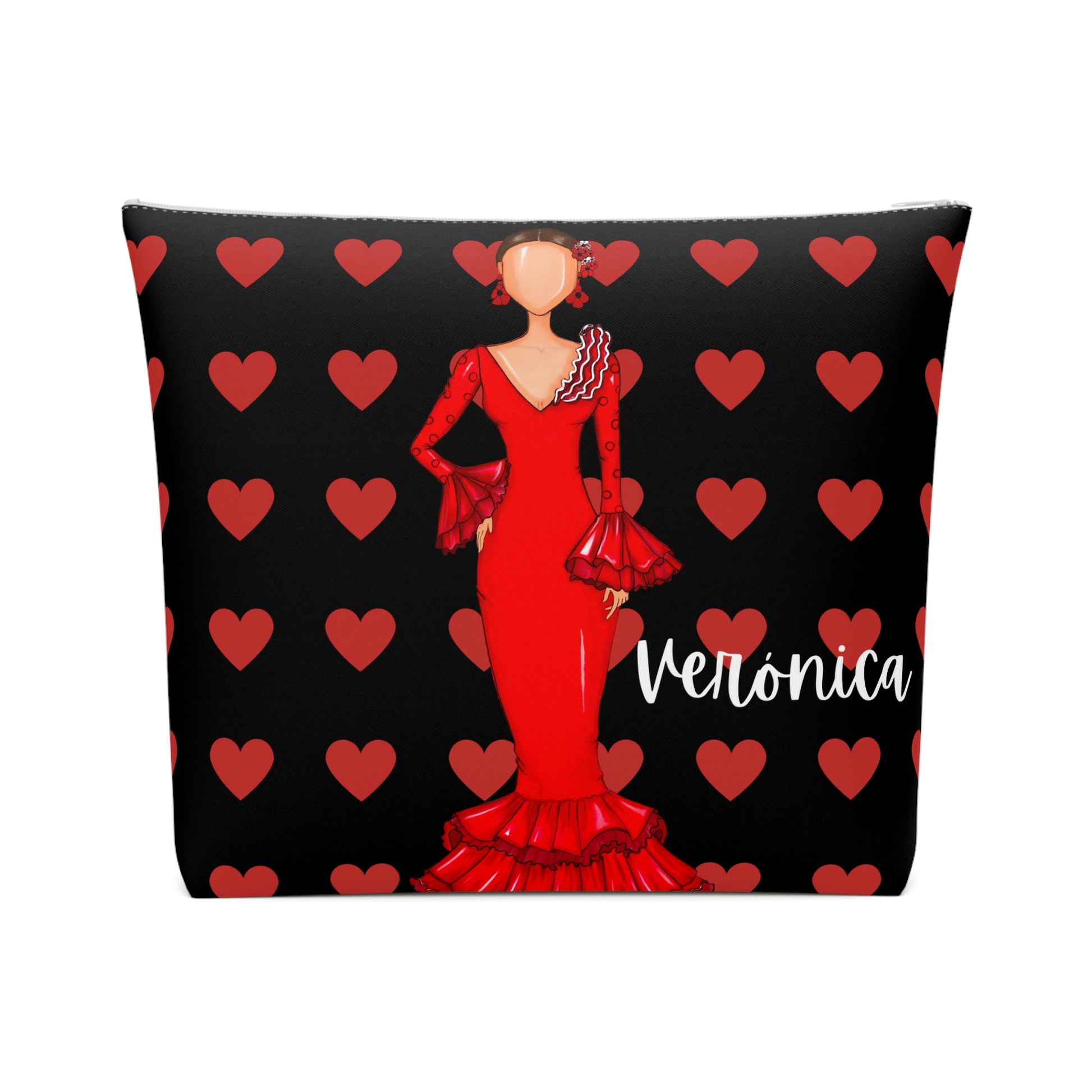 a red dress with hearts on a black background