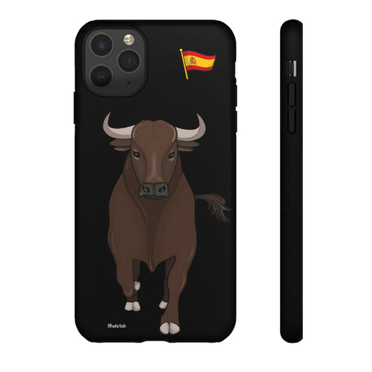 una funda de teléfono con un toro en ella