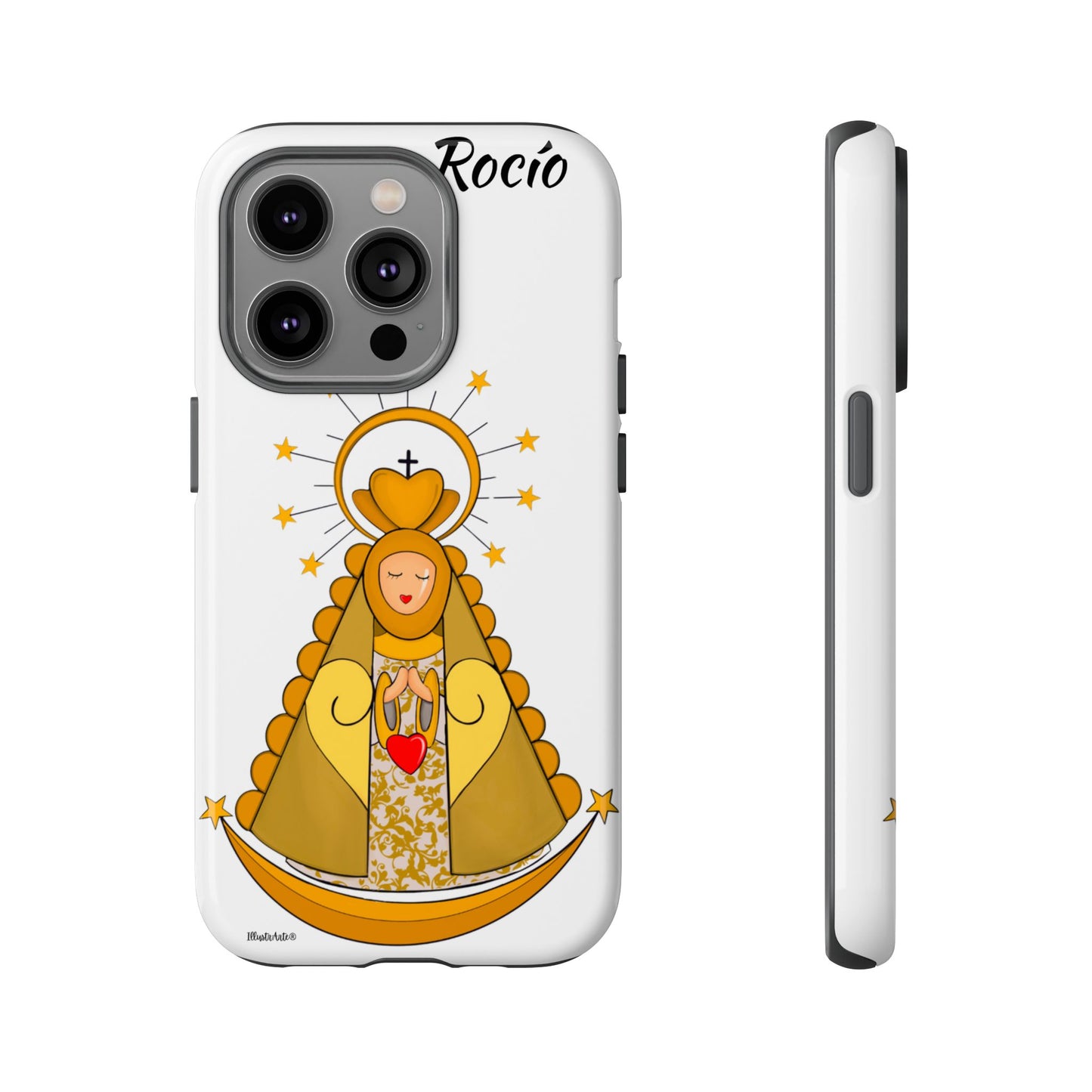 una funda de teléfono con una foto de la virgen maría