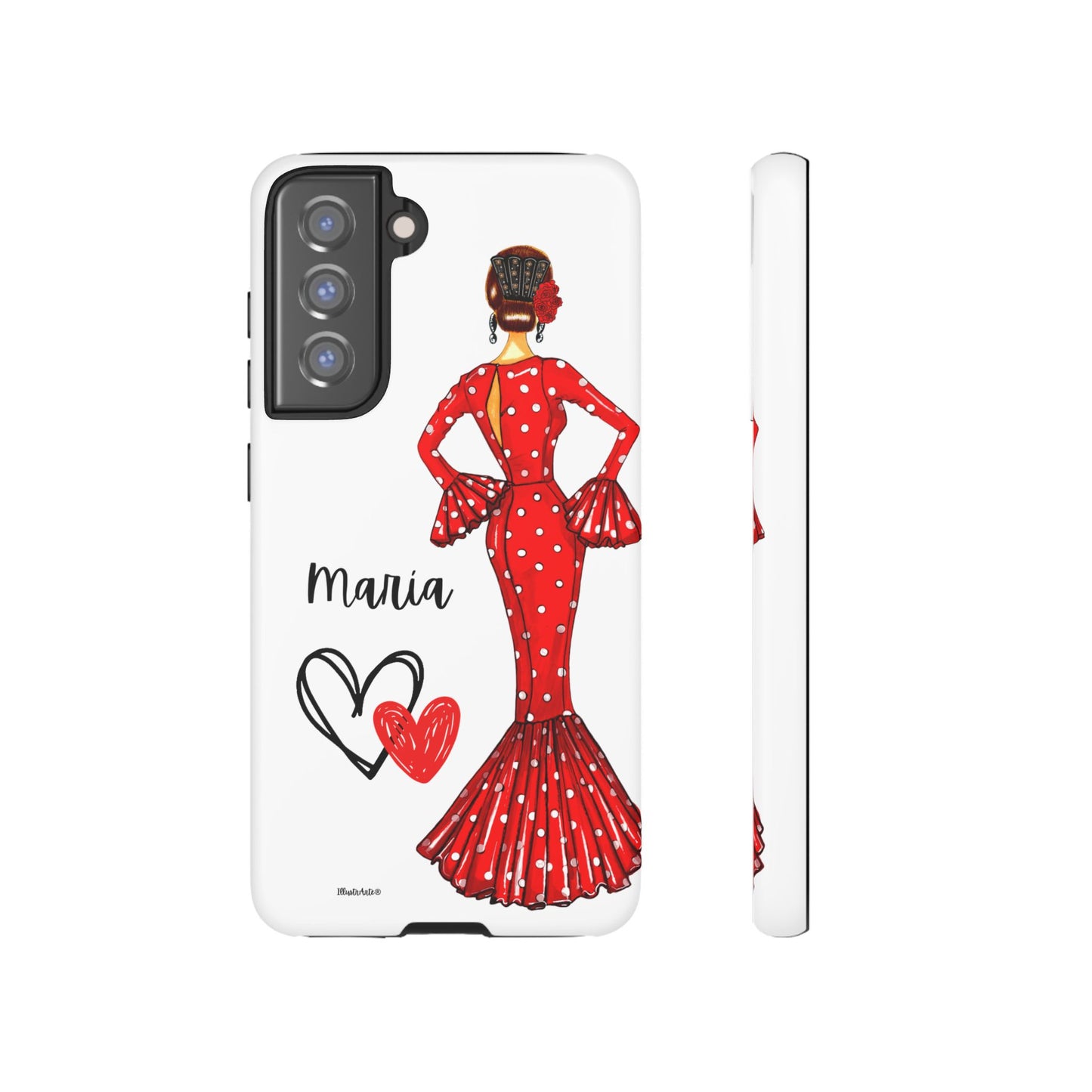 una funda de teléfono con una foto de una mujer en un vestido rojo