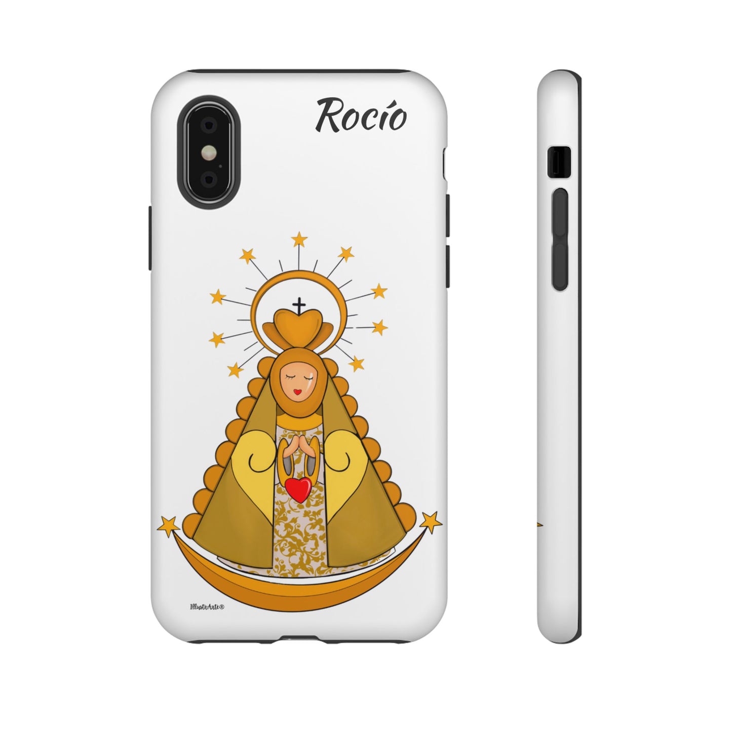 una funda de teléfono con una foto de la virgen maría