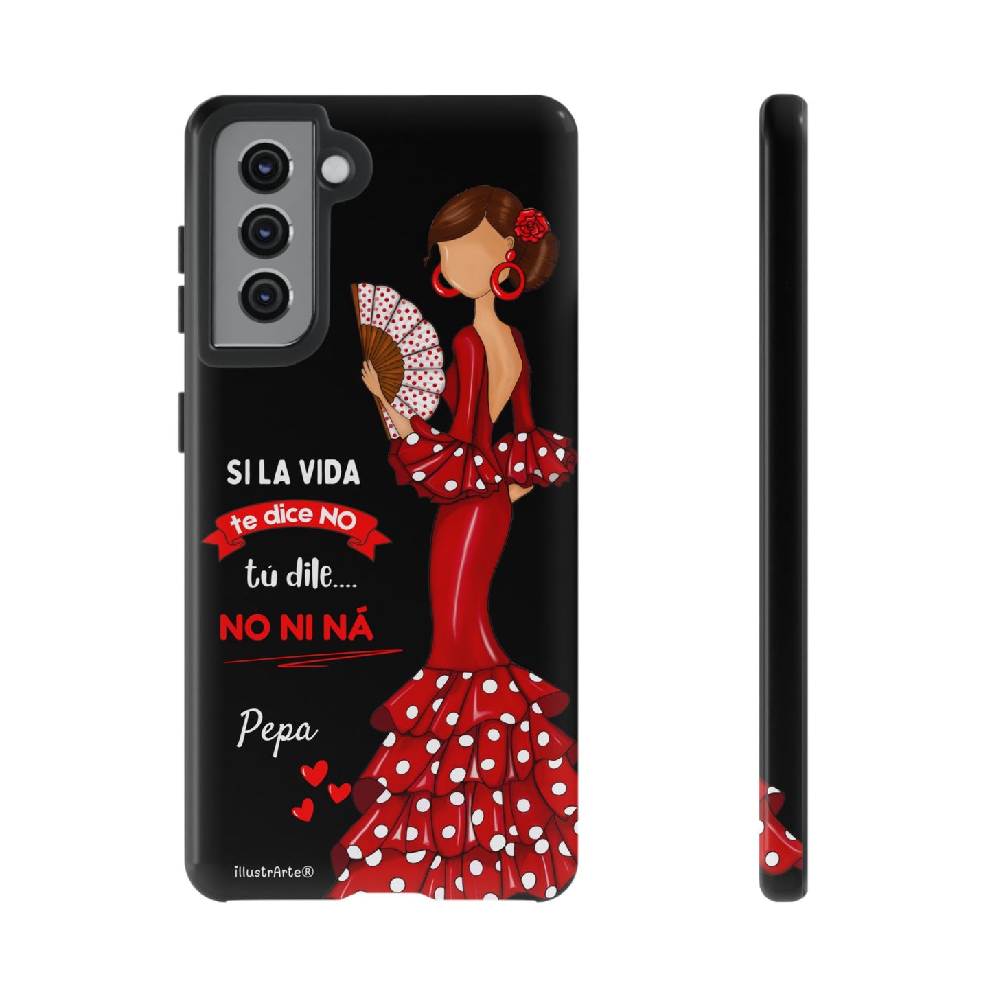 Funda de teléfono personalizable  - Modelo Pepa con frase Para iPhone, Samsung