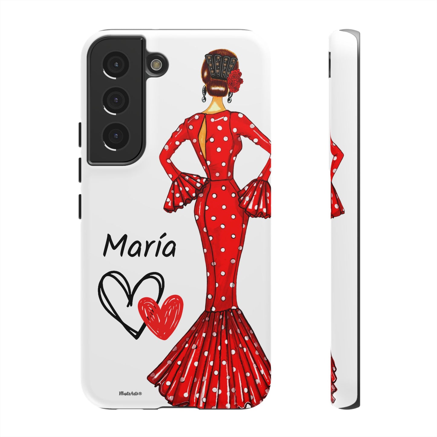 Funda de teléfono personalizada María vestido rojo – iPhone, Samsung, Pixel
