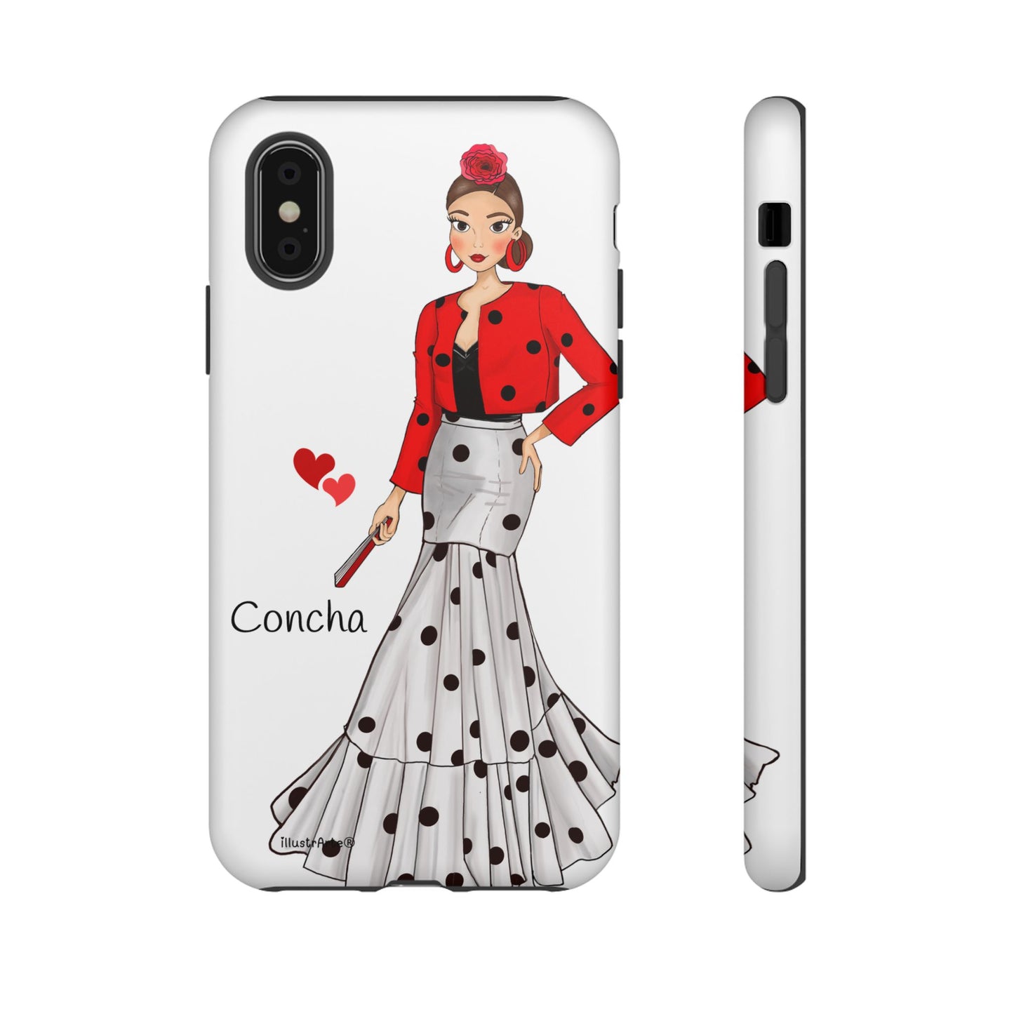 Funda de teléfono modelo Conchita, mostrando la posibilidad de personalización con nombre y detalles únicos.