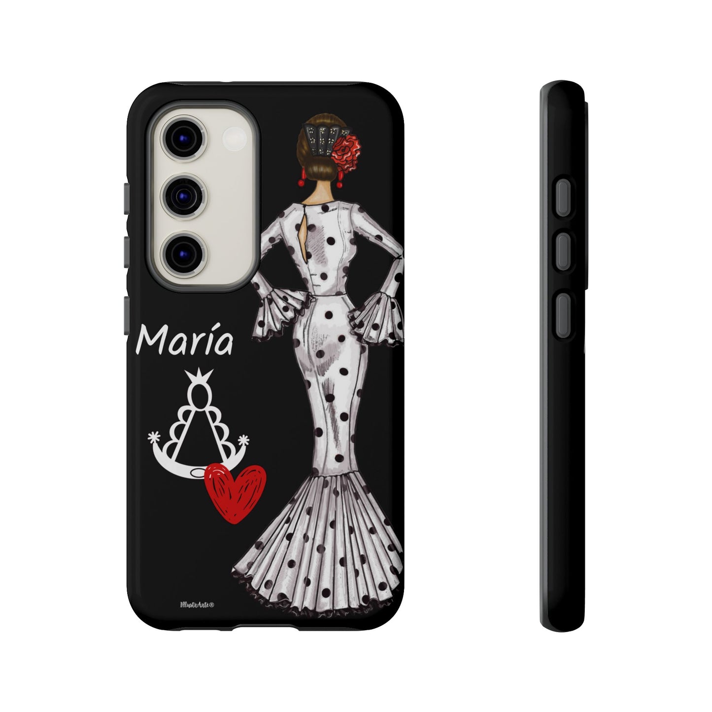 una funda de teléfono con una imagen de una mujer en un vestido