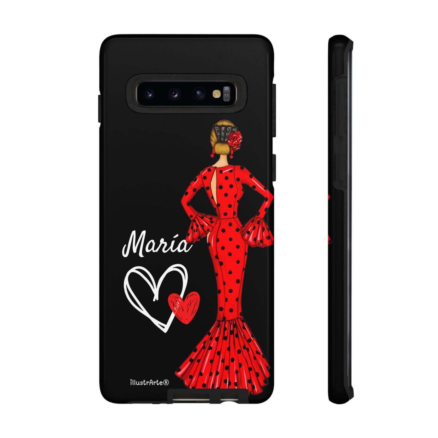 Personalized Maria phone case, red on black background – for iPhone, Samsung, Pixel