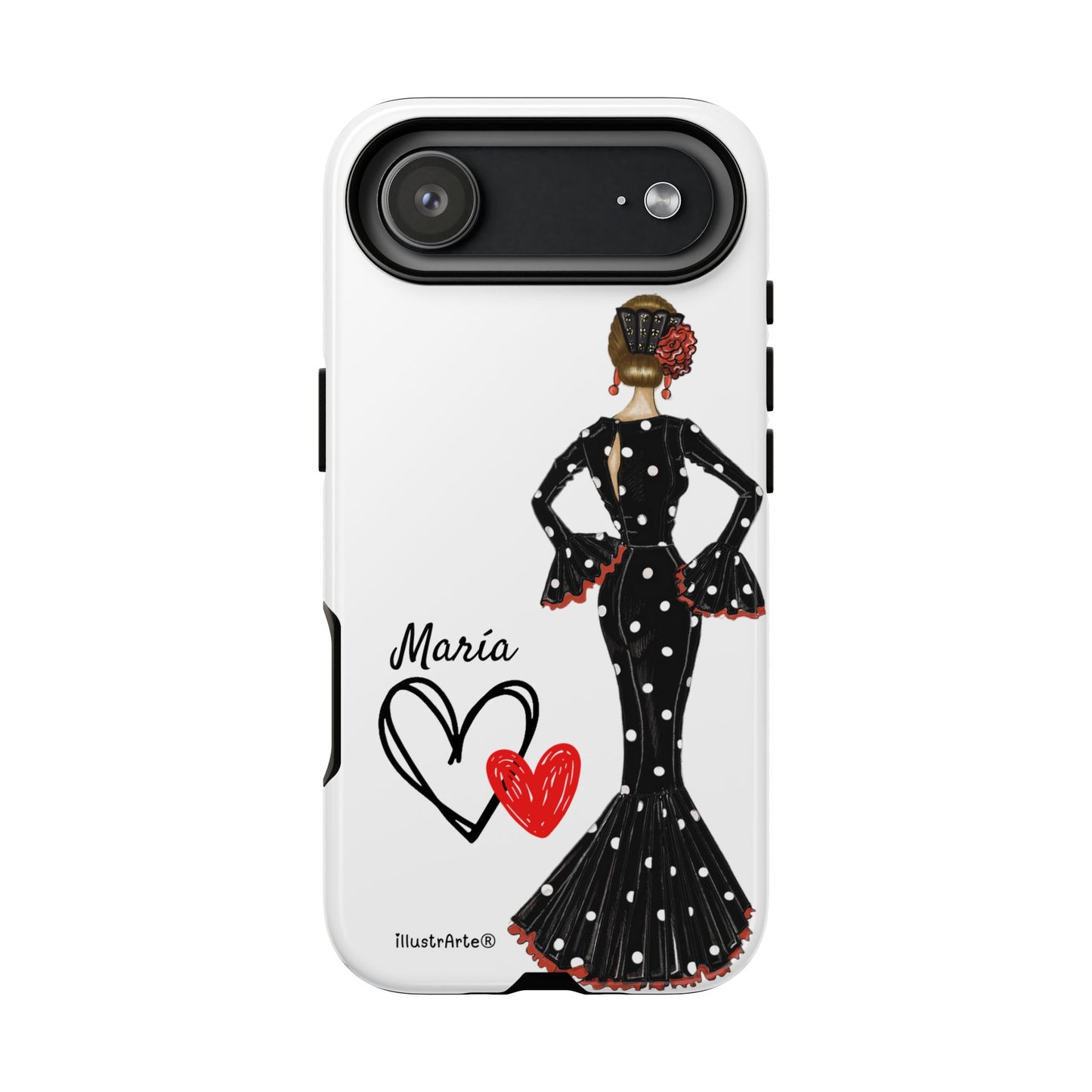 Personalized phone case Maria in black dress – for iPhone, Samsung, Pixel