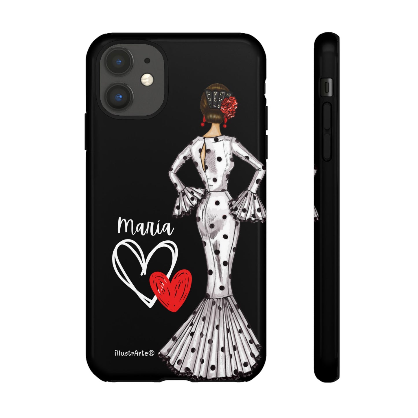 Capa de telefone personalizável com nome/bandeira/Virgem - modelo Maria em vestido branco Para iPhone, Samsung e Google Pixel