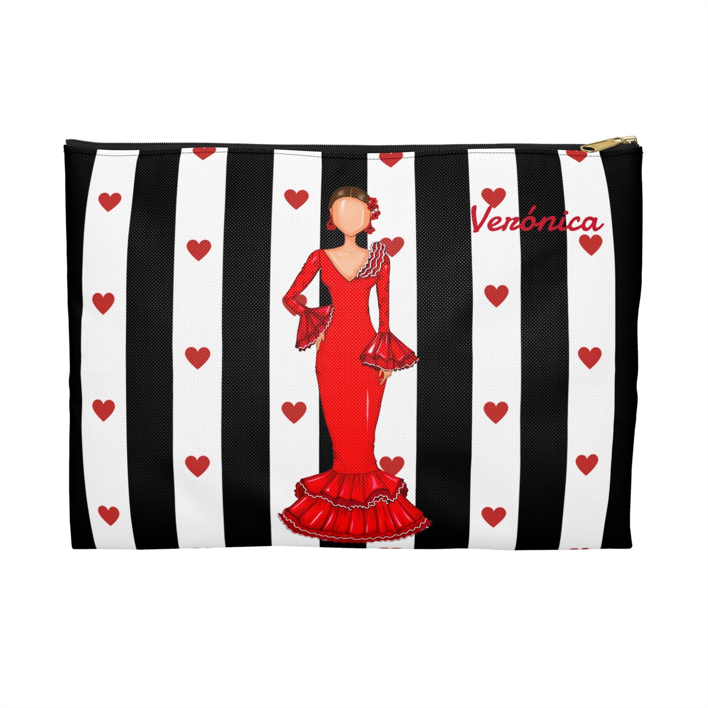 Neceser Personalizable - Flamenca Verónica con rayas y corazones